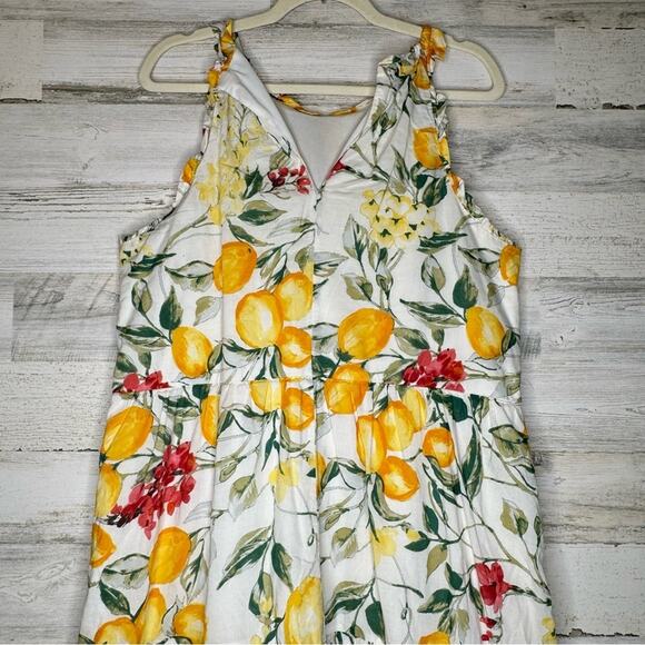 🍁 Julia Jordan Lemon Print Cotton Summer Sundress Mini Dress Lined Ivory Multi - Picture 6 of 14